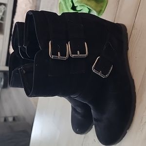 Black  imitation suade, wedge women ankle boots size 8